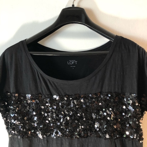 LOFT Sequin Bling Sparkly Fancy 100% Cotton Tee T-Shirt Top Blouse Sz S - Picture 7 of 10